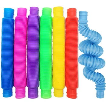 5pcs Kleurrijke Pop-Buizen Zintuiglijk Speelgoed Voor Volwassen Fidget Stress Verlichten Speelgoed Kinderen Vouwen Speelgoed Plastic Balg Kinderen Squeeze Speelgoed