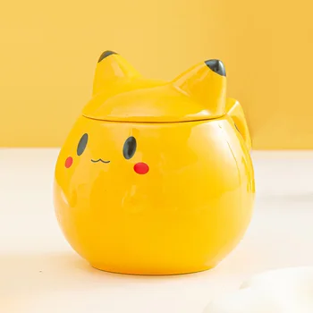 320ML Schattige Pokemon Pikachu Beker met Deksel, Lepel Cartoon Mok Anime Keramiek Beker Koffie met Melk, Water Kopje Keuken Supplie Festival Cadeau