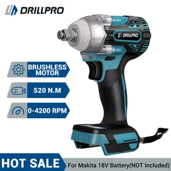 Drillpro 520N.M Brushless Draadloze Elektrische slagmoersleutel Oplaadbare 1/2