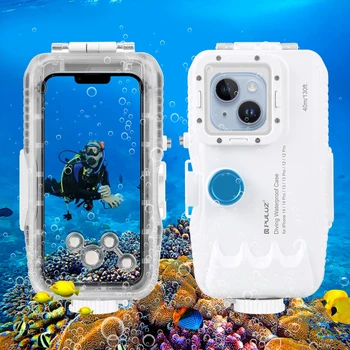 PULUZ 40m/130ft Waterdichte Duiken Case voor de iPhone 14 13 12 Plus/ 14 13 12 11 Pro Max met een Een-weg Klep Onderwater Behuizing
