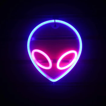 Halloween LED Alien Neon Alien Face-Vormige Muur Opknoping Lampen voor Thuis Kinderen op de Kamer Saucerman Nacht Lampen Partij Art Decor