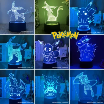 Pokemon Eevee Anime Actie Figuur 3D LED Nacht Licht Flareon Glaceon Sylveon Jolteon Espeon Umbreon Lamp Slaapkamer Decor Geschenken