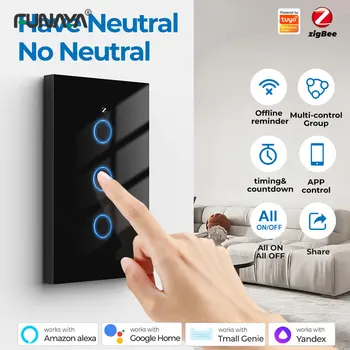 ZigBee Muur Touch Smart Light Switch Met Neutraal/Geen Neutraal,Geen Condensator Smart Life/Tuya 2/3 Manier compatibel zijn voor de bediening AlexaGoogle