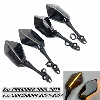 Voor 2003-2019 Honda CBR600RR CBR 1000RR 2004-2007 Paar Motorfiets Achteruitkijkspiegel LED richtingaanwijzer buitenspiegel Black Carbon