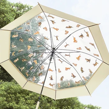 Leuke Lange Paraplu voor Vrouwen Winddicht koreaanse Stijl Transparante Paraplu voor de Regen Travel Mode Kat Parasols Gratis Verzending