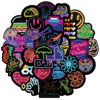 10/30/50ST Cool Neon Light Graffiti, Stickers DIY motorreizen Bagage Telefoon Gitaar Koelkast Laptop Fun Kids Sticker Sticker