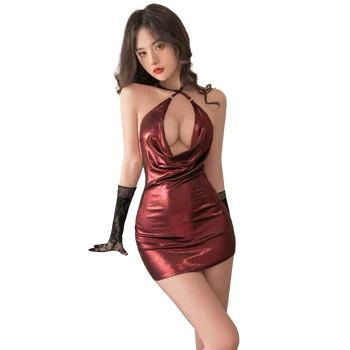 JIMIKO Vrouwen Sexy Skinny Dress Pu Glitter Nachtclub Dominante Dame Kleding Warme Outfit Girls Night Club Outfit Stripper Outfit