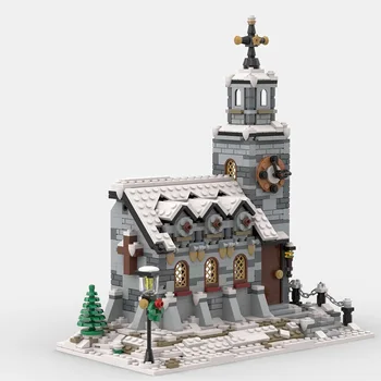 Wintersport Dorp Kerk bouwsteen Kit Straat Sneeuw Huis Modulaire Architectuur van Baksteen Model Speelgoed voor Kinderen, Kerst Cadeau