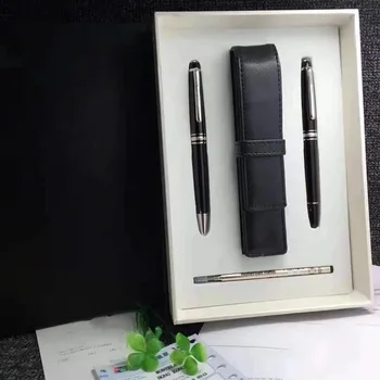 Luxe Pen set + pen sleeveBlack Hars Goud en Zilver Meisterstuck 145 Roller Bal Handtekening vulpen Office Supplies Cadeau