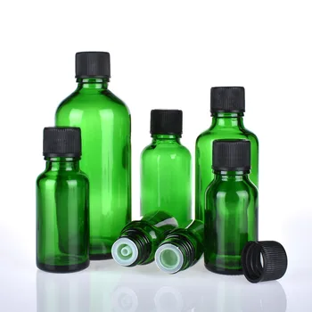 6pcs/veel 100ml 50m 30ml 20 ml 15 ml 10ml 5ml 1/3oz 1oz Dikke Groene Essentiële Olie Glazen Flessen Met een Zwarte Dop Glas Containers