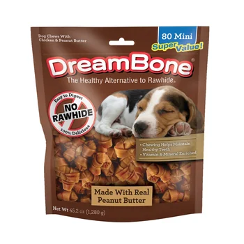DreamBone Pindakaas Smaak Rawhide-Vrije Hond Kauwt, Mini, 45.2 Oz. (80 Graaf)