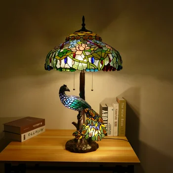 Tiffany Kleurrijke Lampen D46cm H78cm Luxe Oude Tuin E27 Nachtkastjes Woonkamer Decoratie Slaapkamer Tafel Lamp