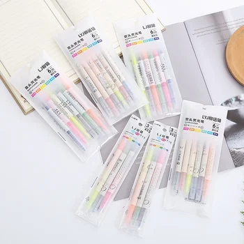 Dubbele Hoofd Highlighter Pen Markers Beitel Tip Marker Tl-School Schrijven Markeerstiften Kleur Schattig