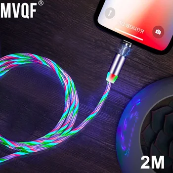 MVQF 2M Magnetische Stroom Lichtgevende Verlichting Opladen van Mobiele Telefoon-Kabel Netsnoer Lader kabel Voor Iphone 14 Samaung LED Micro USB Type C