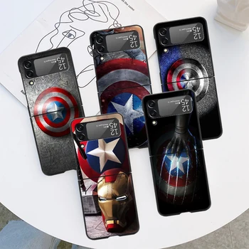 Case voor de Samsung Galaxy Z Flip4 Flip3 5G Funda Z Flip 3 4 Zwarte Vaste PC Gevallen Zflip3 Cover Captain America Schild Marvel