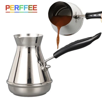 Turkse Koffie Pot Cezve Ibrik Roestvrij Staal Lange steel Finjan Koffie Pot Melk Boter Smelten Kruik 250/350/550/650/850ml