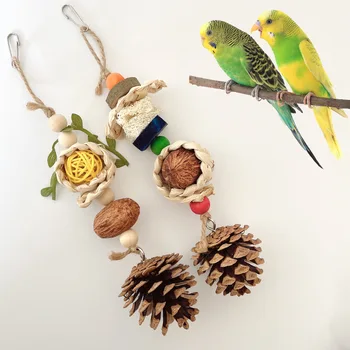 Vogel Speelgoed Natuurlijke Rotan Bal Pine Bal Papegaaien Kauwspeeltjes Het Verlichten Van Verveling Hand Geweven Vogelkooi Hangen String Vogel Accessoires
