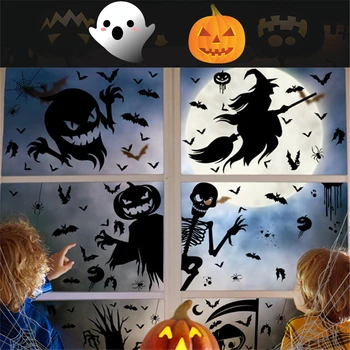 Halloween Reus Geest Monster Ghost Shadow Raam Sticker Heks Dood Bat Skelet Helloween Party Decor Elektrostatische Sticker