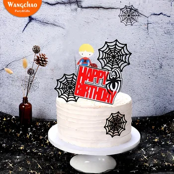 Spinnenwebben Spider Super Hero Party Thema Happy Birthday Cake Topper Jongens Kinderen Gunsten Partij Levert De Decoratie Van De Cake