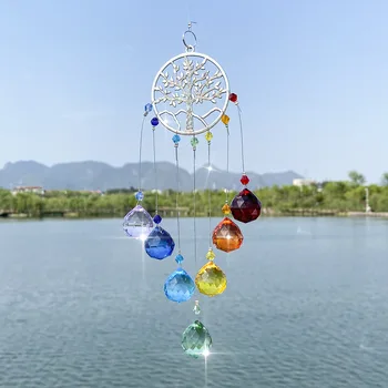 Crystal boom van het leven Suncatcher Prisma Venster Rainbow Maker Maan Kristallen bol Hanger Zon Catcher Hanging Ornament Tuin