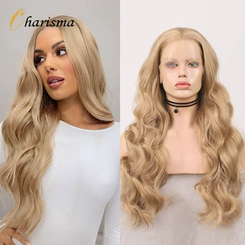 Charisma Synthetische Lace Front Wig Blonde Pruiken voor Vrouwen Lange Golvende Stijl Natuurlijke Haarlijn Lace Front Pruiken Hittebestendige Pruik
