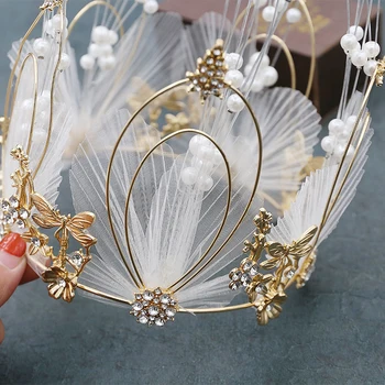 2023 Goud/Zilver-S/M Pearl Crown Cake Decoratieve Crystal Pearl Princess Cake Toppers Bruiloft Verjaardag Taart Decoratie Ornament