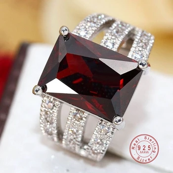 Rode AAA Kubieke Zirkonia Ringen voor Vrouwen Echte Stempel Zilveren Kleur Crystal Gevuld Bague Femme Luxe Hol Ring Sieraden