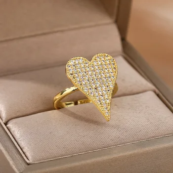 Cubic Zirconia Groot Hart Ringen Voor Vrouwen Geometrische Liefde Hart Vinger Ring Vrouwelijke Bruiloft Betrokkenheid Sieraden Accessoires Cadeau