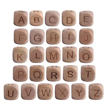 10pcs 12mm Natuurlijke Houten alfabet Kralen Vierkant engelse Brief Spacer Kralen Voor Sieraden DIY Accessoires Maken