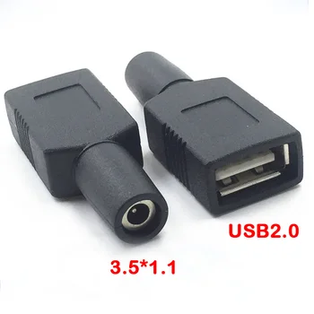 DC 3.5 × 1.1 Female Jack Naar USB 2.0 Female Jack DC-Stekkers Connector Adapter Laptop 3.5*1.1 mm Kleur Zwart