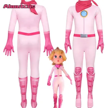 Aboutcos Princess Peach Cosplay Kinderen Meisjes Kostuum Anime Spel Prinses Jumpsuit Kind Halloween Doek Voor Vermomming Rol Spelen