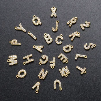 ZHUKOU 8x8.5mm Messing Zirconia Crystal 26 Brief Charms Hangers voor Vrouwen earring sieraden accessoires groothandel VD545