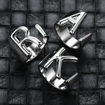 Holle A-Z Letter Rvs Verstelbare Open Ring Initialen Van De Naam Van Het Alfabet Vrouwelijke Partij Dikke Breed Trendy Sieraden