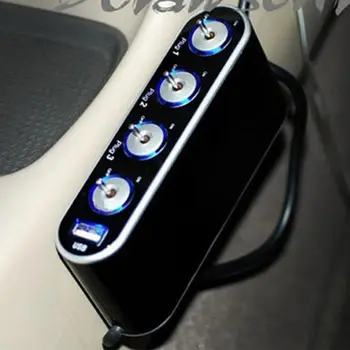 12V 4-Way Auto-Oplader Voertuig Auto sigarettenaansteker Multi-Socket Splitter met USB-Poorten Adapter