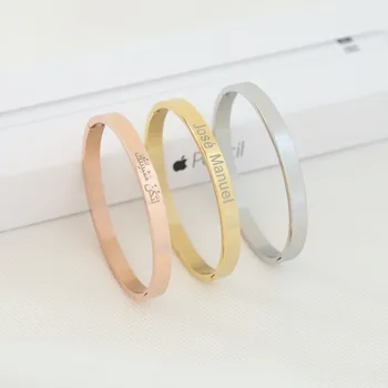 Gepersonaliseerde Gouden Armbanden Voor Vrouwen Meisje Laser Gegraveerde Naam Armband Roestvrij Stalen Sieraden Cadeau
