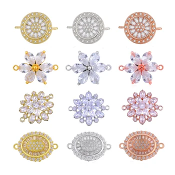 Juya 3pcs/Veel DIY Decoratieve Zirconia Bloem Charme Aansluitingen Accessoires Voor de hand gemaakte Armband Oorbel Sieraden Maken