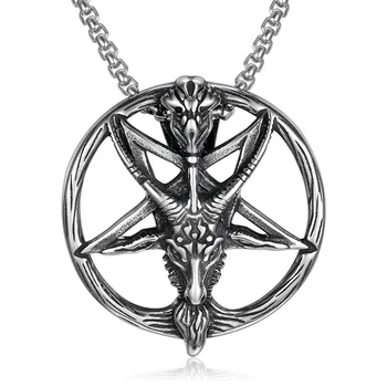 Baphomet Satan Ketting Satanische Sieraden Rvs Lucifer Geit Hanger Antiek Vintage Ronde Zilveren Kleur Voor Mannen Vrouwen