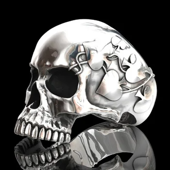 Basic Punk Plant Bloem Hart Patroon Skull Ring voor Man Overdreven Horror Emo Skelet, Metalen Vintage Accessoires Anillos