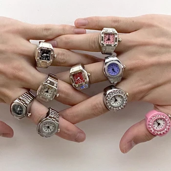 Vintage Mini Band Ring Horloge Vrouwen Man Metalen Digitale Horloges Vinger Ring Retro Elastische Rekbare Quartz Klok Ringen Accessoires