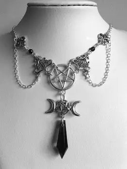 Zwart of Rood Triple Moon Ketting Occulte Heidense Wicca,Wiccan Triple Moon Goddess Hanger Ketting Pentagram Heks Sieraden