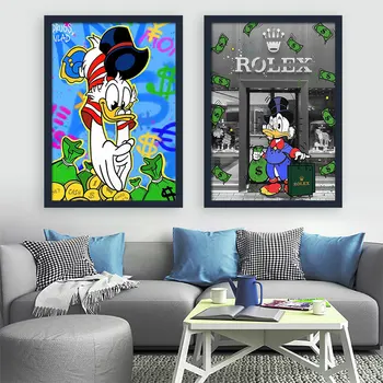 Disney Tekenfilm van Mickey Mouse Rol Donald Duck Poster voor Kunst aan de Muur, Canvas Schilderij Grappige Geld Foto ' s Kids Slaapkamer Decoratie