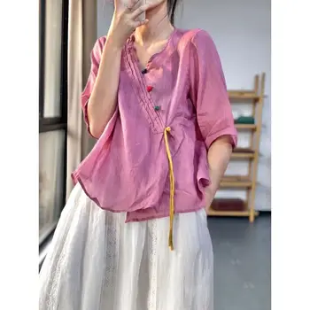 2022traditional chinese kleding vrouwen hanfu vrouwelijke blouse elegante dames bloem effen kleur stijl katoenen linnen cheongsam shirts