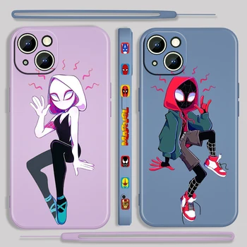 Marvel Spiderman Paar Telefoon Case Voor Apple iPhone 15 14 13 11 12 Mini Pro XS MAX XR X 8 7 Plus Vloeistof Linker Touw Cover Fundas