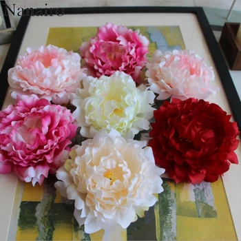5 stuks 14cm Peony Flower Hoofd Zijde Kunstmatige Grote Bloemen Voor Bruiloft Decoratie DIY Decoratieve Krans Nep Bloemen Muur