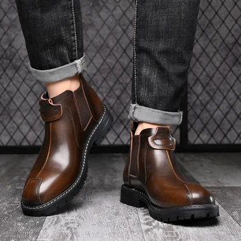 Lederen heren Laarzen van het Luxe Merk van Outdoor Laarzen italiaanse Handgemaakte Designer Business Mannen Casual Schoenen Mannelijke Ankle Schoenen