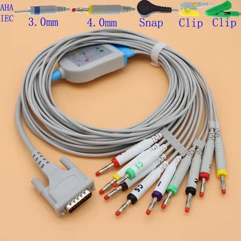 DB15P ECG ECG 10 leidt kabel en elektrode leadwire voor Schiller IN-1/2/3/5/6/60/102 CS 6/100 Patient Vital Signs monitor,10K R
