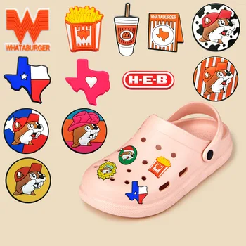 1pcs Texas PVC Croc Charmes Fast Food Gibits Decoraties voor Verstoppen Schoenen Burger Schoen Charmes Croc Sandaal Accessoires