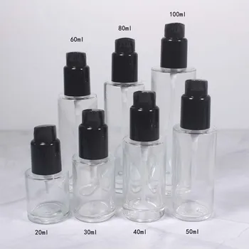 20~100 ml glazen fles met zwart deksel ,cosmetica container met lotion pomp voor vloeibare make-up
