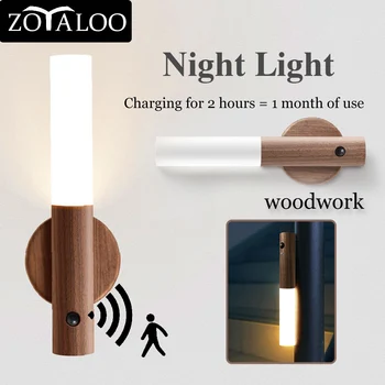 Magnetische USB LED Hout Nacht Licht de Sensor van de Motie wandlamp Trap Lichte Gang Light Night Light tafellamp Bed Verlichting