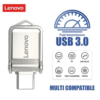 lenovo Mini TYPE-C-USB3 geschreven.0 Flash Drive 128GB ssd van 512 gb-2 TB-Toets Ketting Aandrijving van de Pen USB-Stick High Speed Stick Voor Mobiele Telefoon 64GB